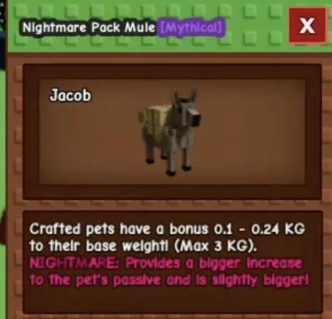 NIGHTMARE Pack Mule (random size) RBL Grow A Garden