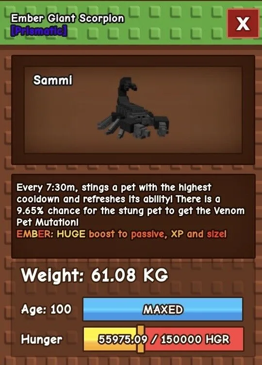 Huge Ember Giant Scorpion 61kg — Account account