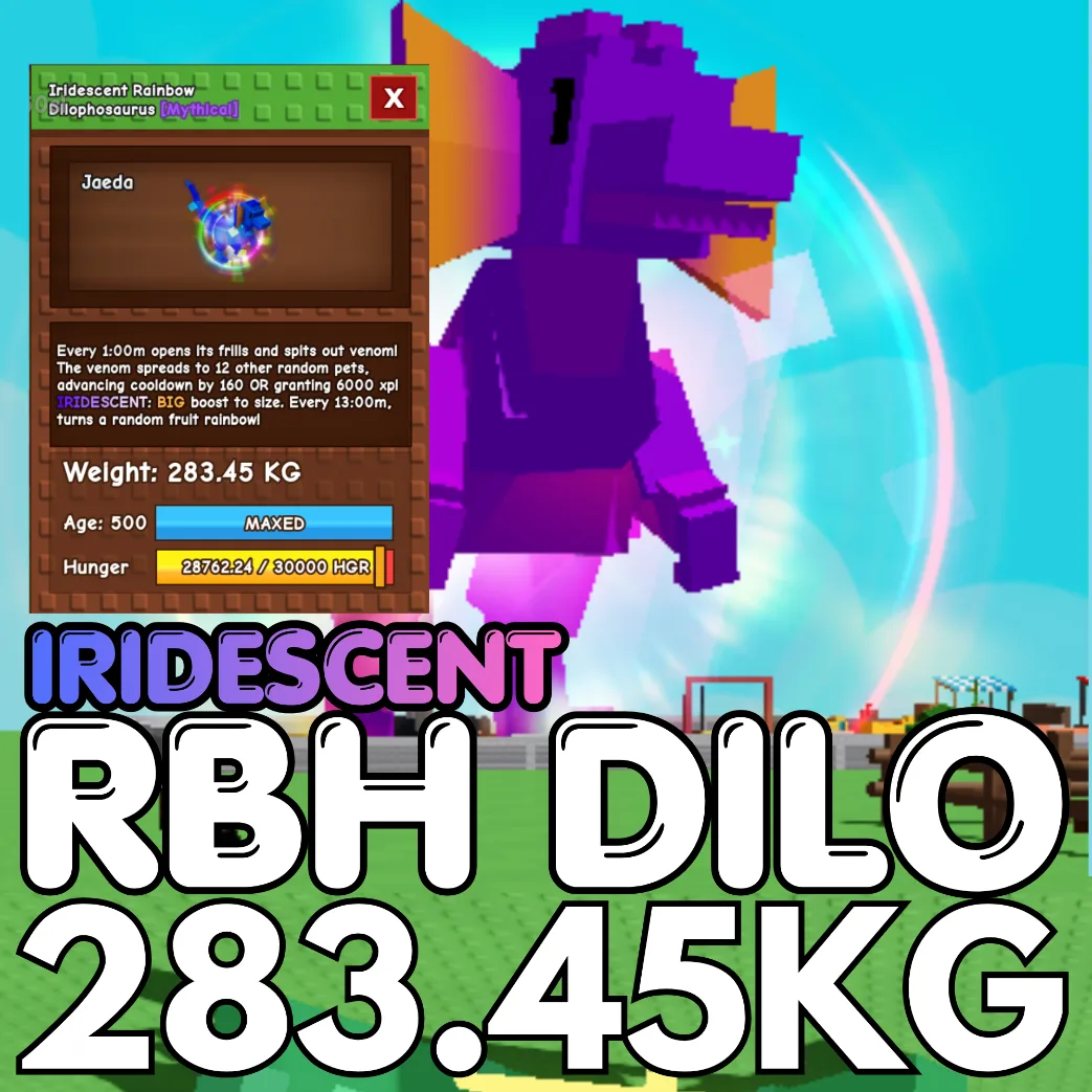 IRIDESCENT Huge Rainbow Hatched Dilophosaurus 283.45KG RBH Dilo Age 500 INSTANT DELIVERY