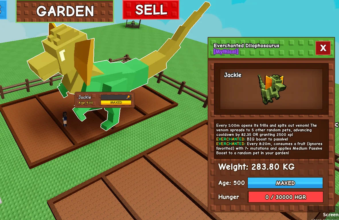 280KG+ Everchanted Dilophosaurus Mythical // super handsome // Age 500 MAXED // Strong Passive // Heavy Flex Pet
