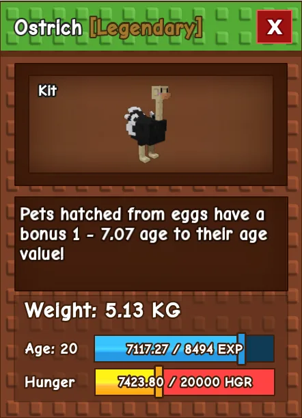 Ostrich LEGENDARY Age 20 5.13KG
