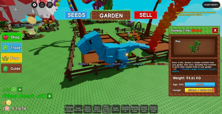 RAINBOW T-Rex 93+Kg Age 500 Max Level