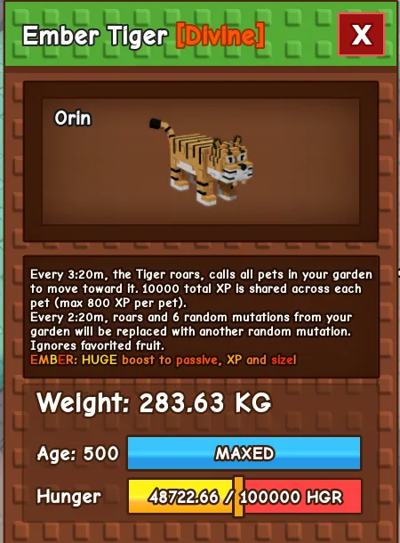Ember Tiger 280 KG Age 500 instant delivery titanic tiger 280 kg huge tiger 280kg ember mutation tiger 280 kg tiger pet