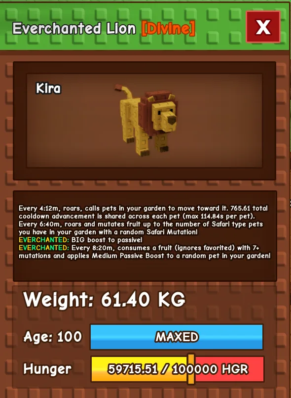 HUGE Everchanted Lion 61.40KG Age 100 l Cheapest l Grow A Garden l Check Description — Account account