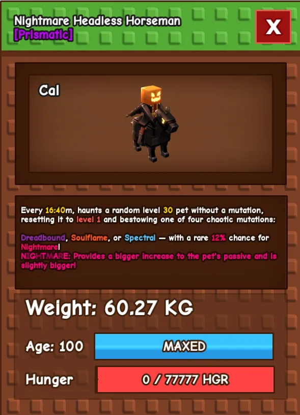Titan/Huge HEADLESS HORSEMAN 60kg+ Max Passive