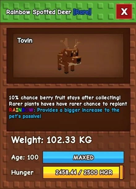 102KG RAINBOW SPOTTED DEER — Account account