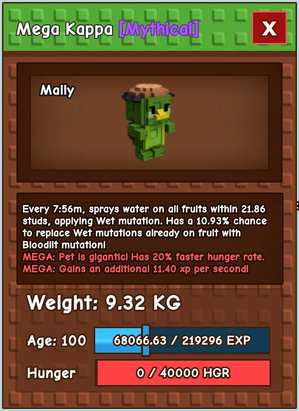 AGE 100 Mega Kappa Pet (Mythical / 9.32 KG) - Bloodlit Mutation - Fast