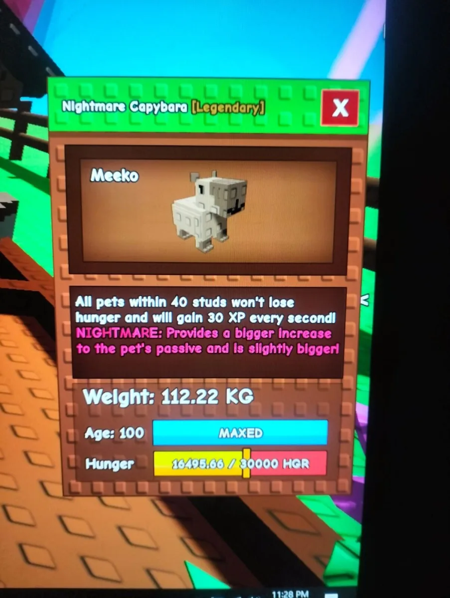 Nightmare Capybara Legendary Age: 100 (Maxed) 112.22 KG INSTANT DELIVERY