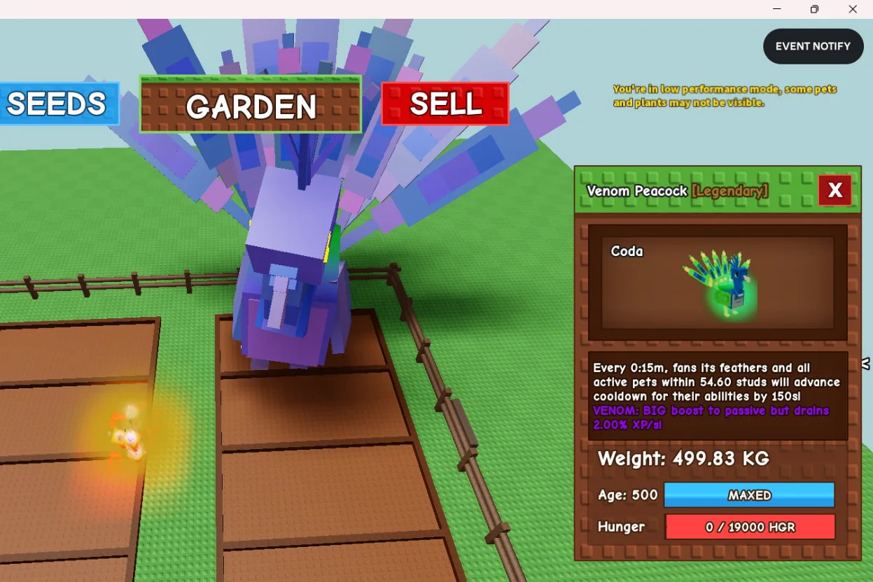 499KG+ Venom Peacock Legendary // super handsome // Age 500 Maxed // 150s Cooldown Boost