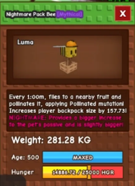280kg+ Nightmare Pack Bee super handsome//this is not ice golem//because i run out of tag limitation so i pick this // this is nm pack bee