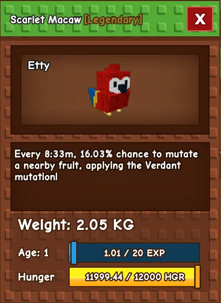 Scarlet Macaw LEGENDARY Age 1 2.05KG