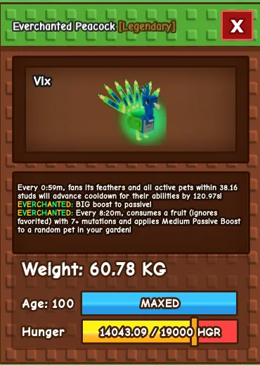 Everchanted Peacock Age 100 with 60+ kg — Account account