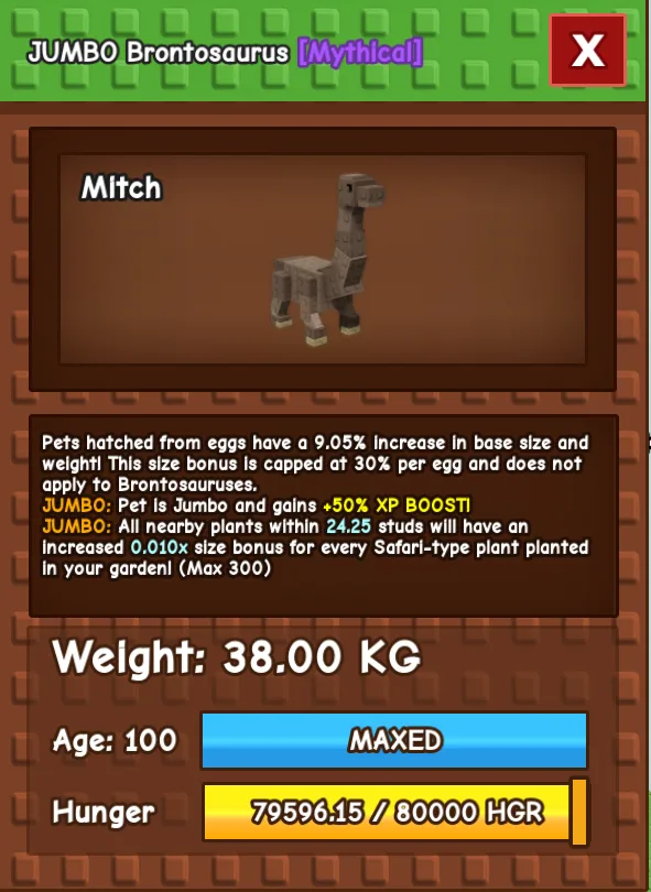 Huge Jumbo Brontosaurus Max Level (38KG)