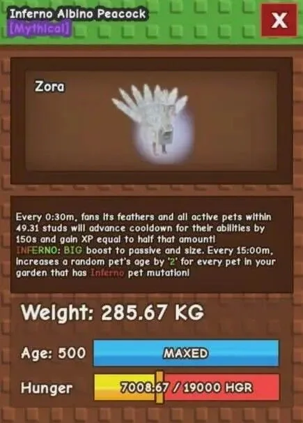 ALBINO PEACOCK 60-62KG (280KG+, 500 AGE) FAST DELIVERY