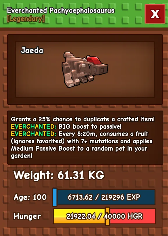 Everchanted Pachycephalosaurus Legendary Weight: 61.31 KG + 100 AGE
