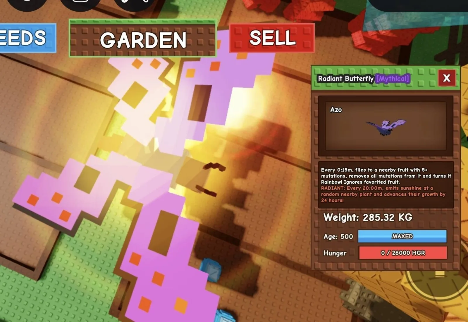 Huge RADIANT Butterfly - 285.32 KG (Age 500) 15s Cooldown
