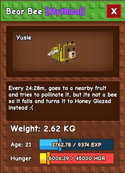 Bear Bee MYTHICAL Age 21 2.62KG