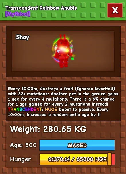 Transcendent Rainbow Anubis - 280.65kg (Max Age)