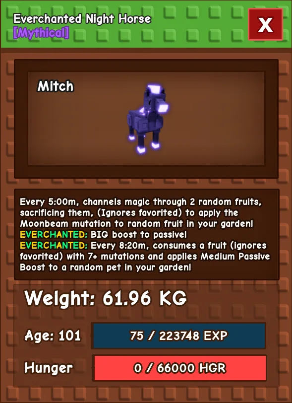 HUGE NIGHT HORSE NM / VENOM / EVER 60KG-61KG AGE 100