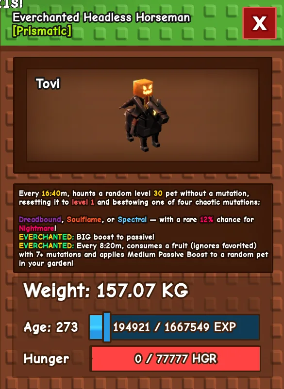 Everchanted Headless Horseman 157KG 273AGE