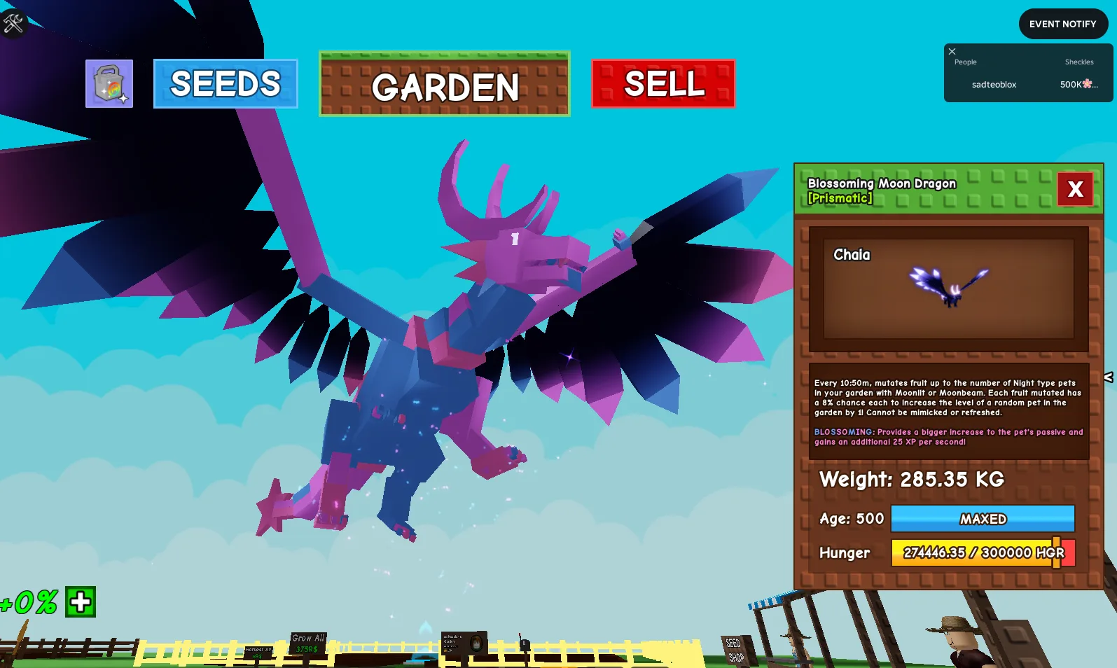 BLOSSOMING MOON DRAGON 280 KG+ MAX LEVEL AGE 500