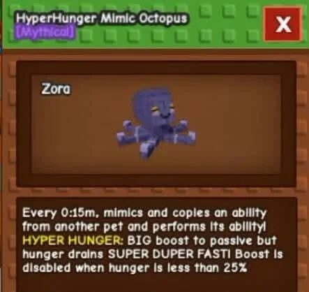 Mimic Octopus 75kg/74kg - AGE 125 MAX LVL - 15 SEC MAX CD - NO TOY SEMI TITANIC MIMIC - RANDOM MUTATION