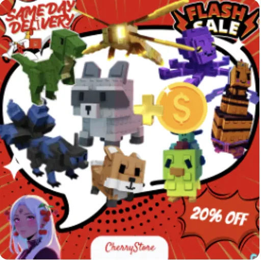 (ECONOMİCAL PACKAGE)(8PETS Raccoon+ Blue Kitsune+ Chicken Zombie+ T-Rex+ Mimic Octupus+ Queen Bee+ Red Fox+ Dragonfly+ 999T Scheckles Instant
