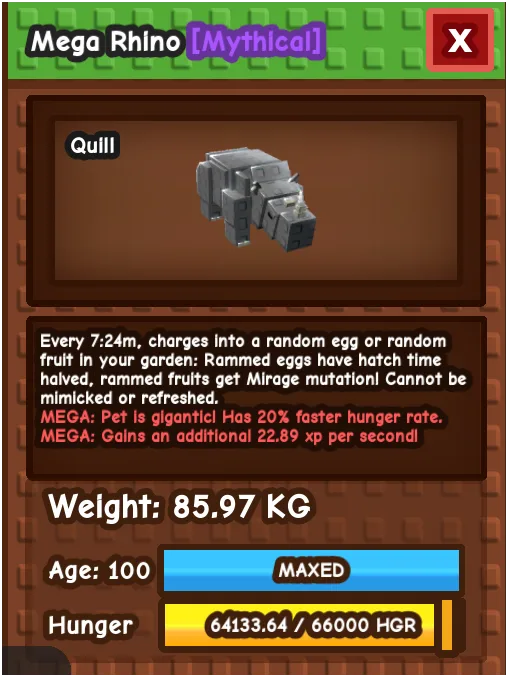 Mega Titanic Rhino 85.97KG Age 100 Gag Pet Instant Delivery — Account account