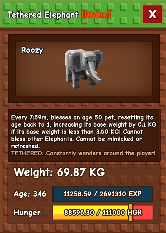 Tethered Elephant Divine 69KG 320-346 AGE