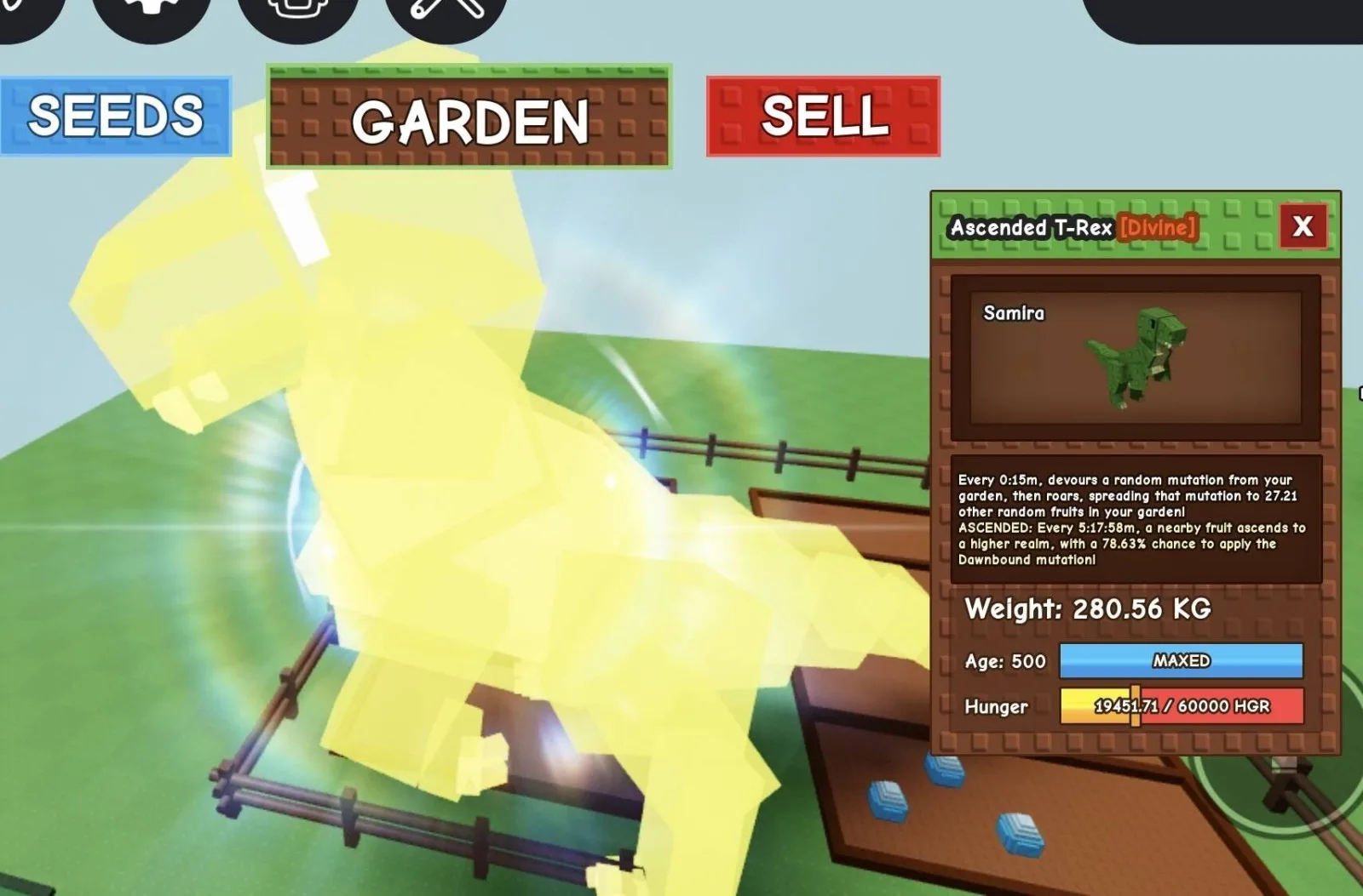 Huge ASCENDED T-Rex - 280.56 KG (Age 500) 15s Cooldown
