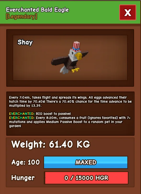 HUGE Everchanted Bald Eagle 61.40KG Age 100 l Cheapest l Grow A Garden l Check Description — Account account