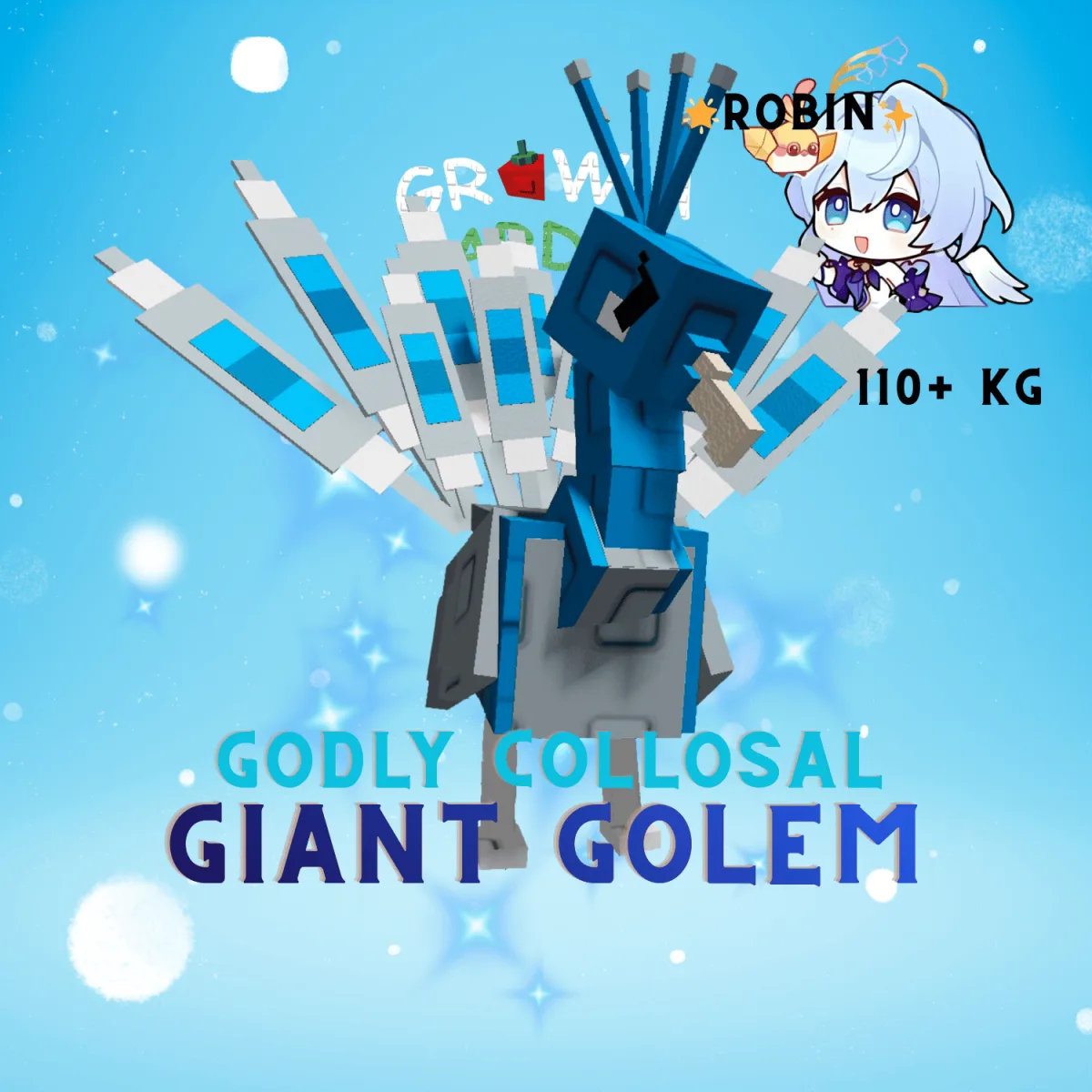 Giant Golem Godly Collosal Peacock 112+ KG - Max Age 100 - New Legendary Super Rare Cool Mutation - GiantGolem- Grow a Garden — Account account