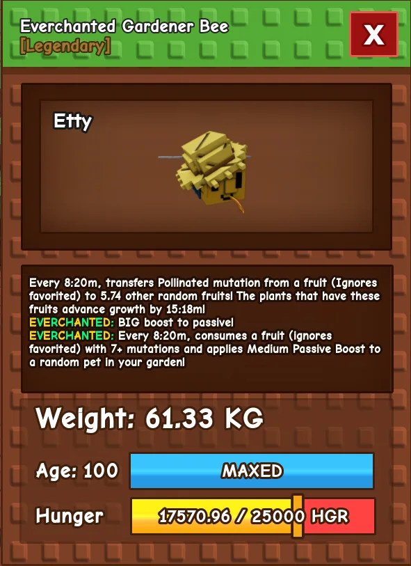 HUGE Everchanted Gardener Bee 61.33KG Age 100 l Grow A Garden l Insta Delivery — Account account