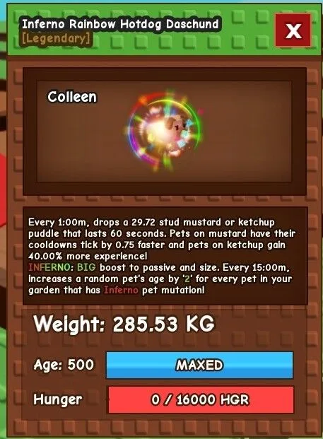 INFERNO RAINBOW HATCHED HOTDOG DASCHUND ( 60-61KG / 280KG+ RBH HOTDOG )