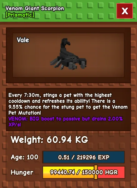 VENOM GIANT SCORPION 60.94KG AGE 100 - INSTAN DELIVERY