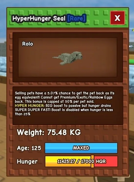 Titanic/Huge Hyperhunger Seal 75.48kg Good For Hatching Event — Account account