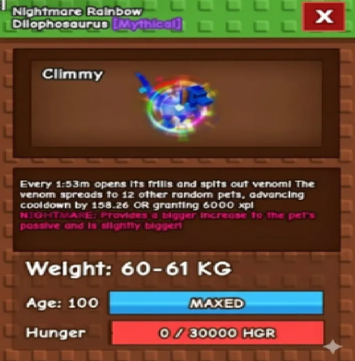 Rainbow Hatched Dilophosaurus 60kg+ — Account account