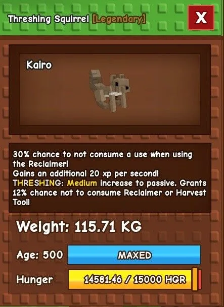 THRESHING Squirrel 115.71kg Max Passive 42 Chance Save Reclaimers Huge Godly Titanic - Kairo (EP)