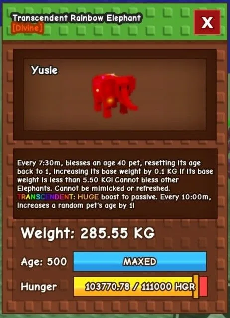 Transcendent Rainbow Hatched Elephant Weight 285,55 KG Age 500 Instant Delivery and Super Cheap Pet Grow a Garden