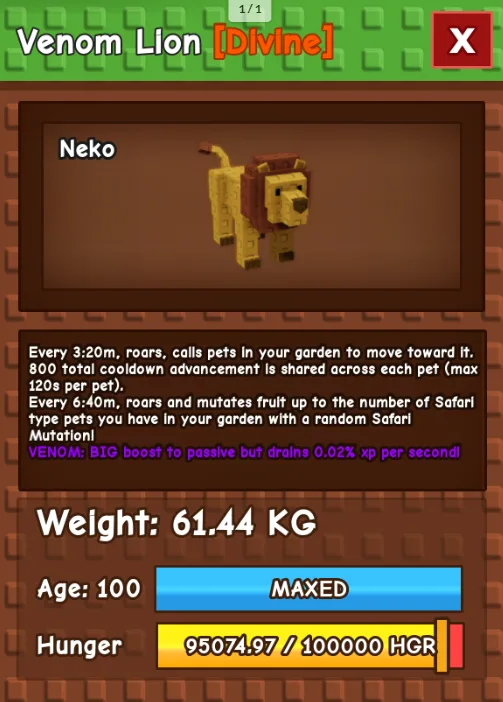 HUGE LION NM / VENOM / EVER 60KG-61KG AGE 100