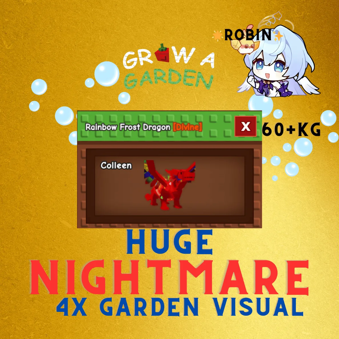 Huge Nightmare Rainbow Hatch Frost Dragon - 60+ KG - 4x Garden Visual - Grow a Garden