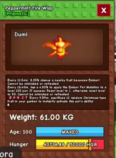 60kg+ Peppermint Fire Wisp super handsome// new pet// Rare mutation — Account account
