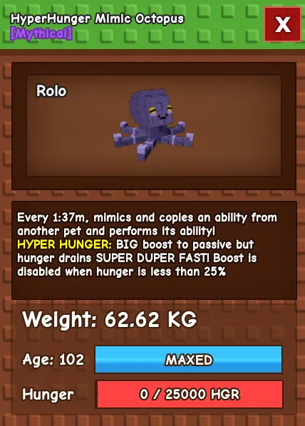 Huge Hyper Hunger Mimic Octopus Level 102 62kg — Account account