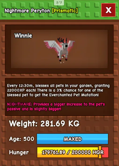 HUGE PERYTON NM / VENOM / EVER 280KG+ AGE 500