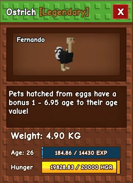 Ostrich LEGENDARY Age 26 4.90KG