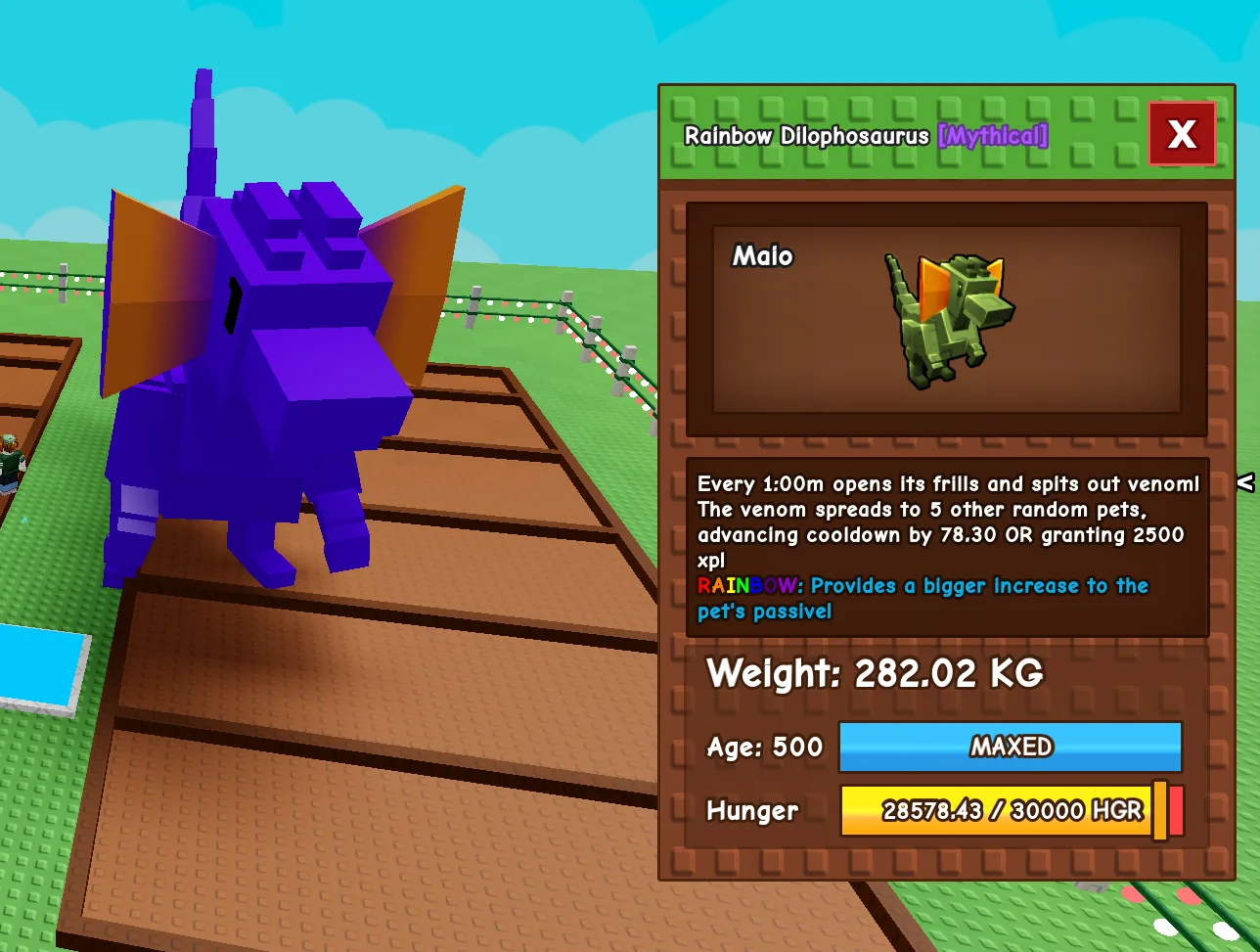 280 KG+ RAINBOW DILOPHOSAURUS MAX AGE 500 / RAINBOW MUTATION DILO / DILOP (NOT RB HATCHED)