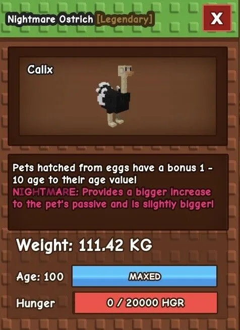 TITANIC visual Nightmare Ostrich 111.42kg age 100 - instant delivery! — Account account