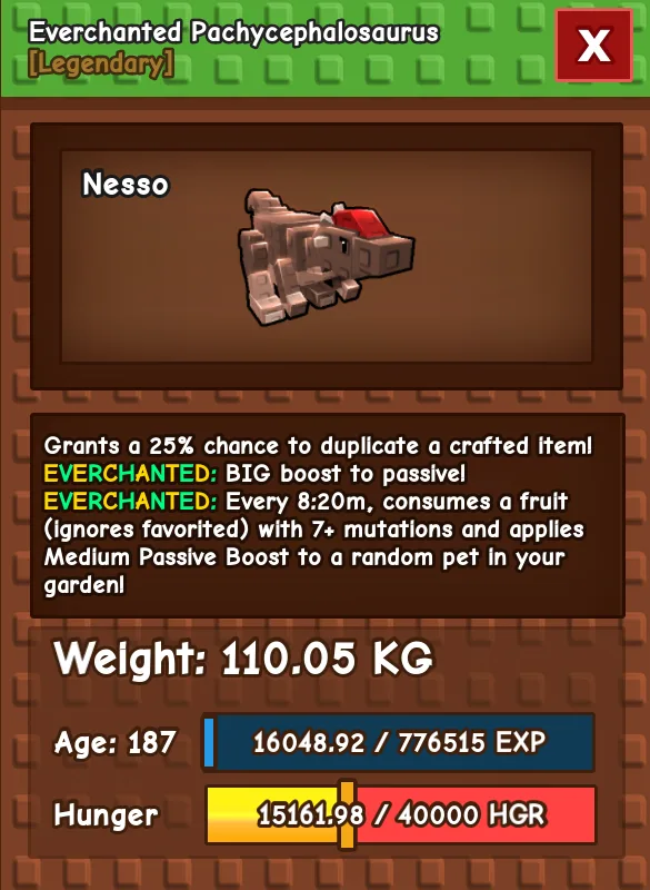 Everchanted Pachycephalosaurus Legendary 110KG 187 AGE