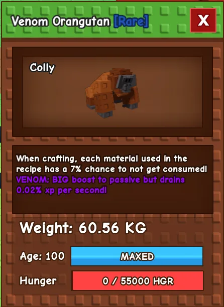 280+ KG VENOM ORANGUTAN LVL 500 HUGE TITAN