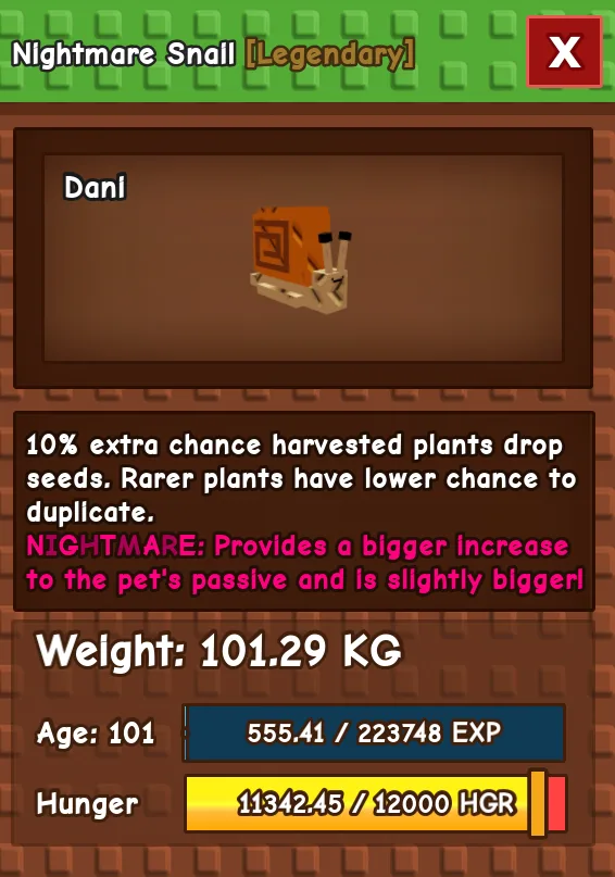 Nightmare Snail Legendary 101 KG 101 AGE